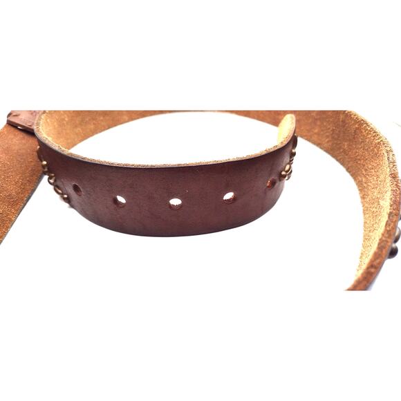 Abercrombie & Fitch Womens Vintage Brown Studded Round Buckle Leather Belt Large - Picture 8 of 9